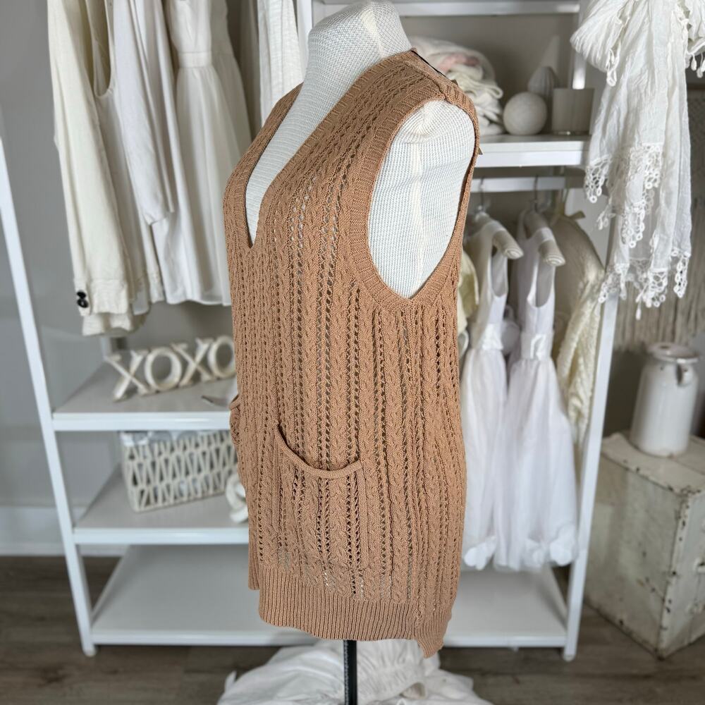 Women's Tan Knit Sweater Vest - Picture 2 of 8